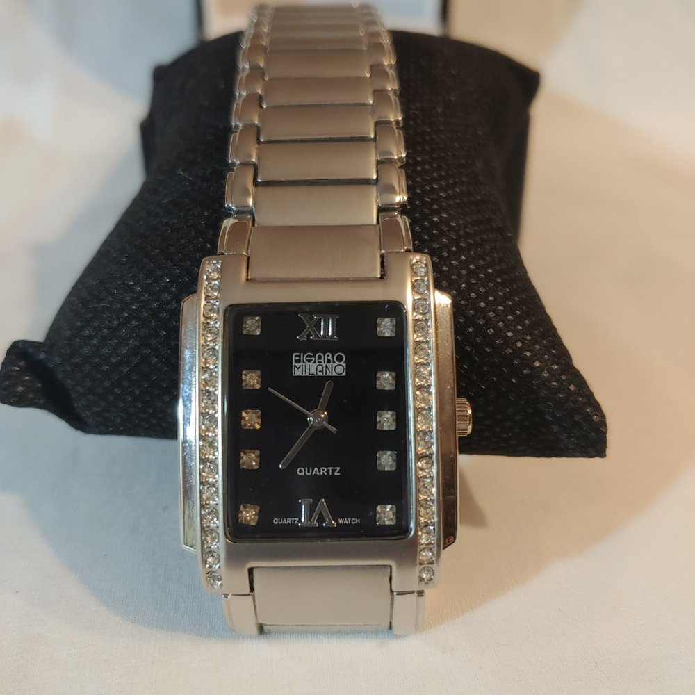 Vintage Figaro Milano Diamond Accent Ladies Quartz Watch, Silver Tone